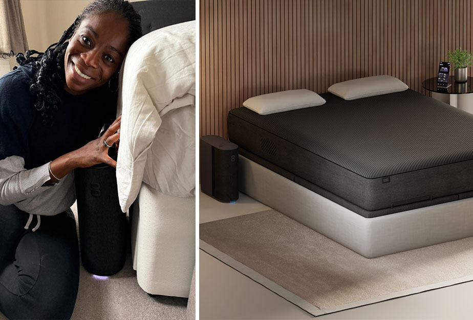 Catherine i her bedroom and the Eight Sleep Pod Pro Cover Pod 4