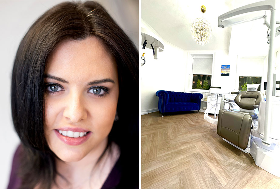 Jasmine Piran (left) and her London dental clinic (right)
