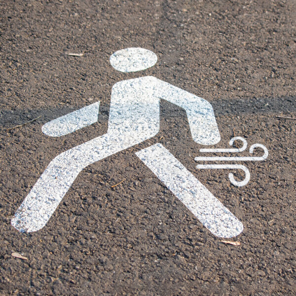 Stick man crossing road farting